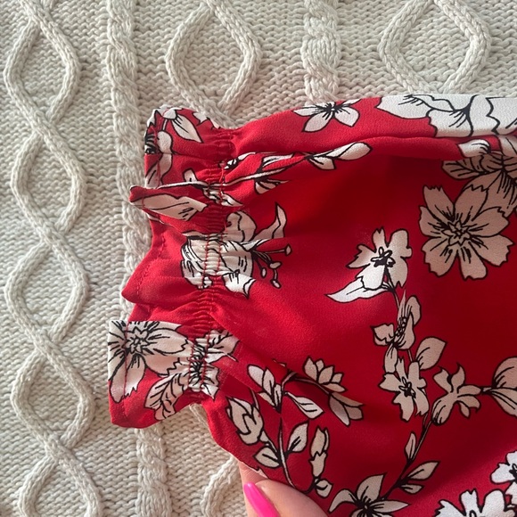 Adrienne Vittadini Rich Red Floral Chiffon Semi Sheer Long Sleeve Blouse SZ S - Picture 12 of 16